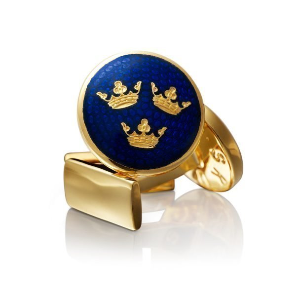 Skultuna Three Crowns Cuff Links Gold L Royal Blue Kalvosinnapit